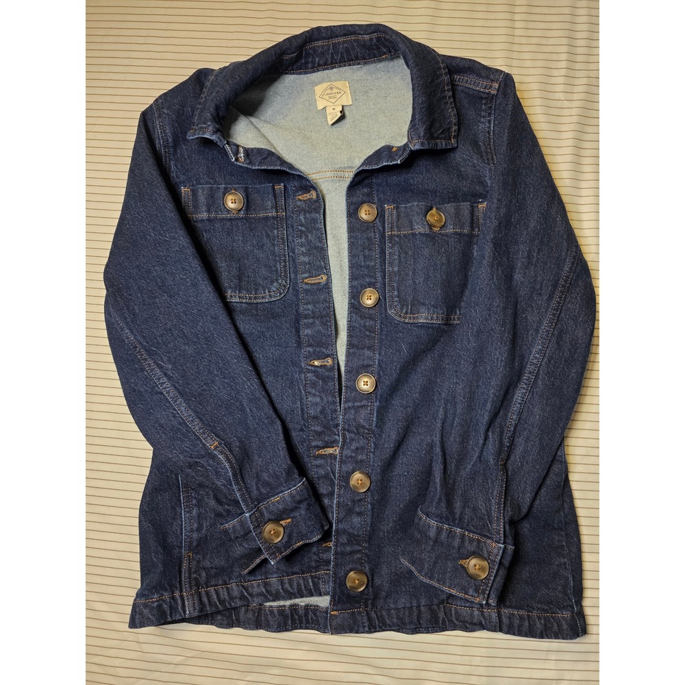 1243 St. John's Bay Womens Dark Wash Denim Button Front Chore Jacket Medium